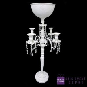 Candelabra 4cw/1 Flo.Bowl W/Cst Drops 35" height