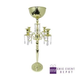Candelabra Bowl W/Cst Drops Gold 34.65" height
