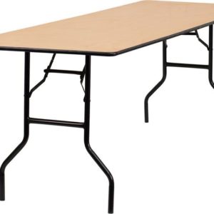96" Rectangular Wood Folding Banquet Table with Clear Coated Finished Top
