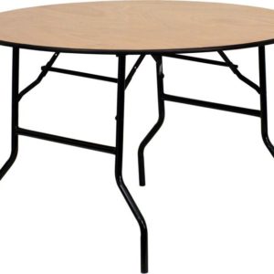 48" Round Wood Folding Banquet Table with Clear Coated Finished Top