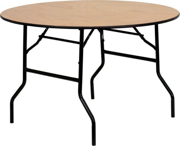 48" Round Wood Folding Banquet Table with Clear Coated Finished Top
