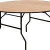 60" Round Wood Folding Banquet Table with Clear Coated Finished Top