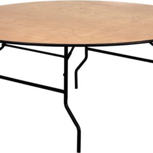 72" Round Wood Folding Banquet Table with Clear Coated Finished Top